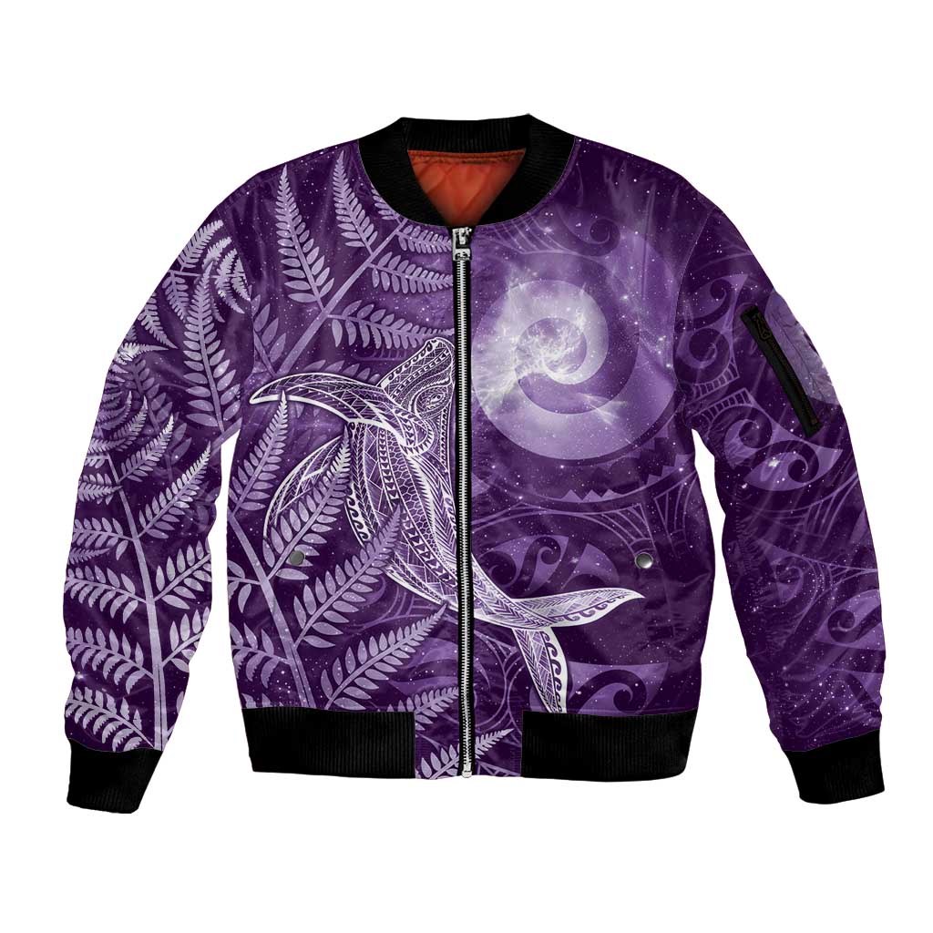 New Zealand Matariki Sleeve Zip Bomber Jacket Maori Koru With Humpback Whale Purple LT05 Unisex Purple - Polynesian Pride