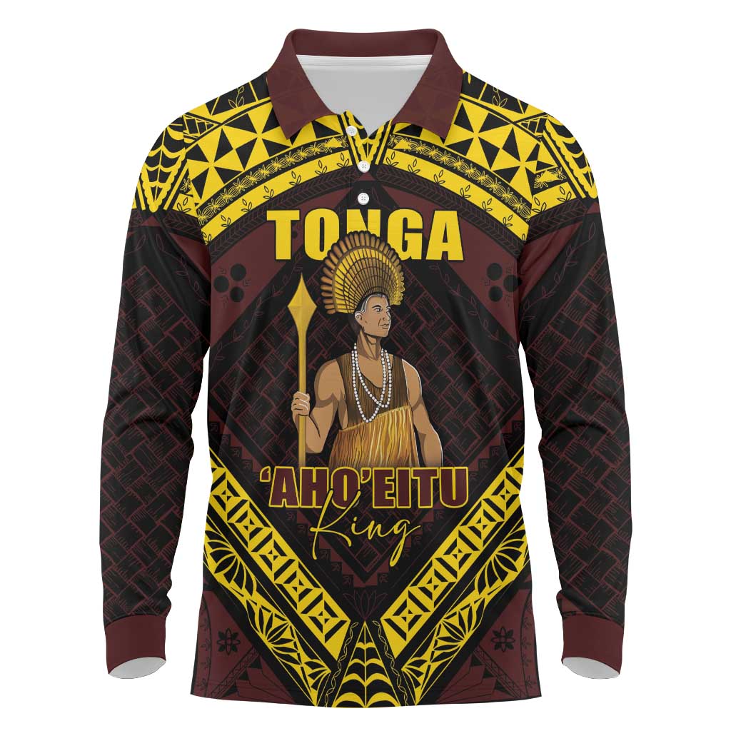 Tonga First King Long Sleeve Polo Shirt Ahoeitu Know Your Roots LT05 Maroon - Polynesian Pride
