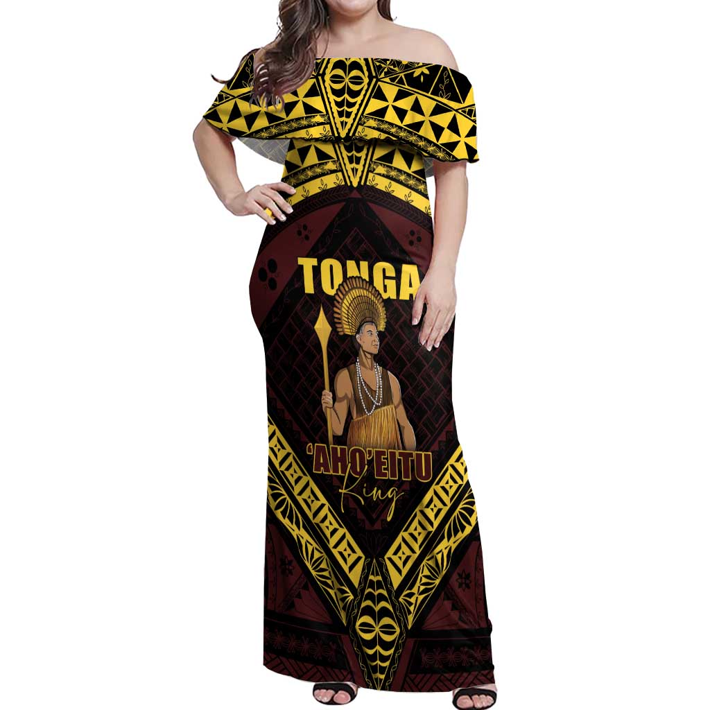 Tonga First King Off Shoulder Maxi Dress Ahoeitu Know Your Roots LT05 Women Maroon - Polynesian Pride