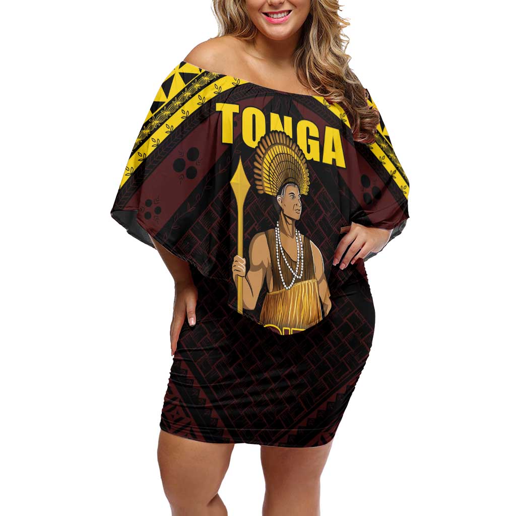 Tonga First King Off Shoulder Short Dress Ahoeitu Know Your Roots LT05 Women Maroon - Polynesian Pride