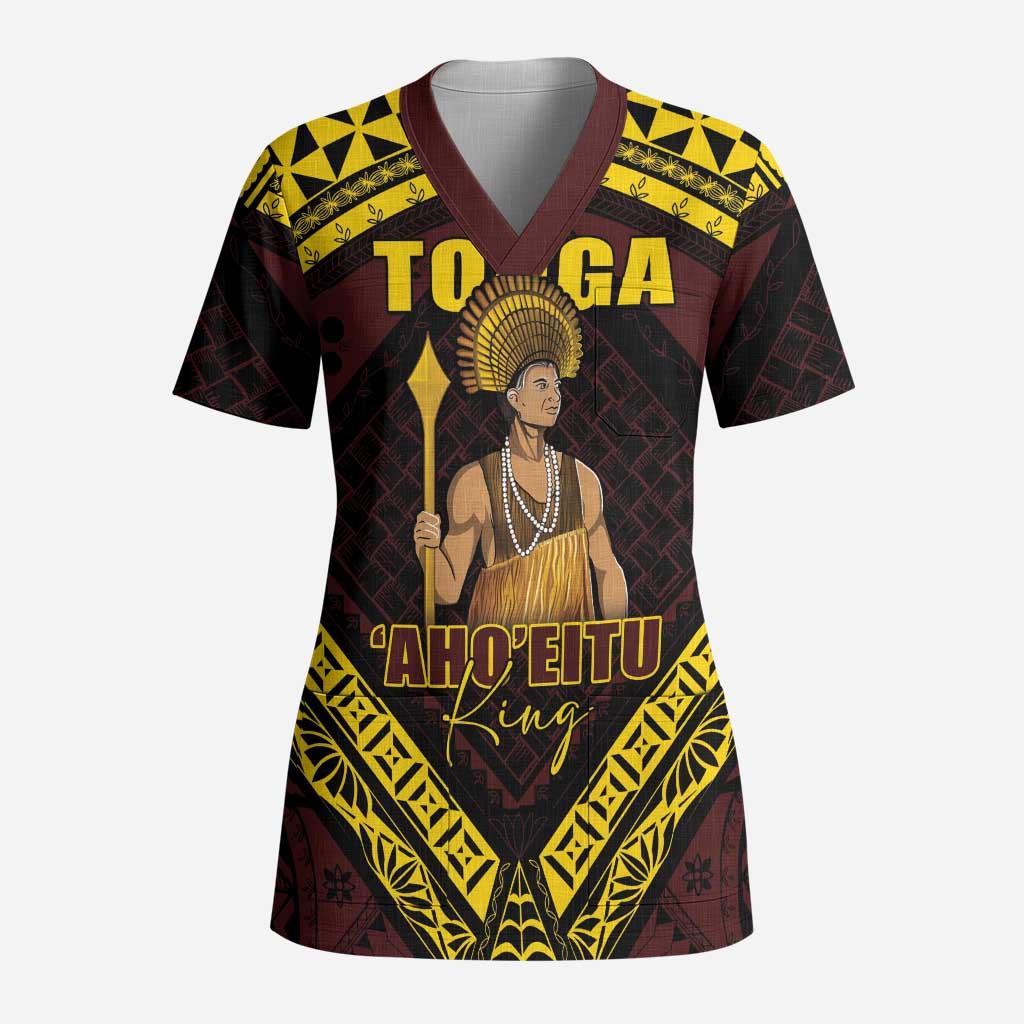 Tonga First King Scrub Top Ahoeitu Know Your Roots LT05 Adult Maroon - Polynesian Pride