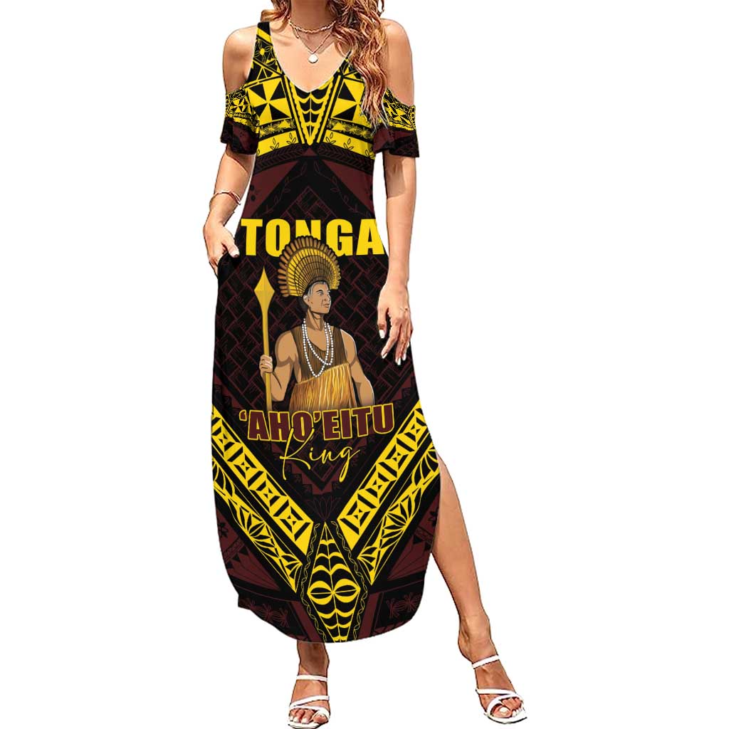 Tonga First King Summer Maxi Dress Ahoeitu Know Your Roots LT05 Women Maroon - Polynesian Pride