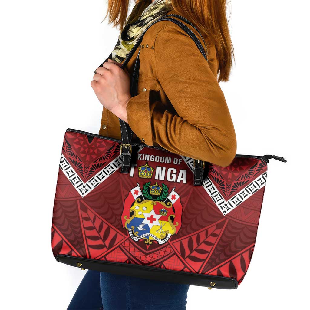 Tonga Emancipation Day Leather Tote Bag Tongan Kupesi Pattern LT05 Red - Polynesian Pride