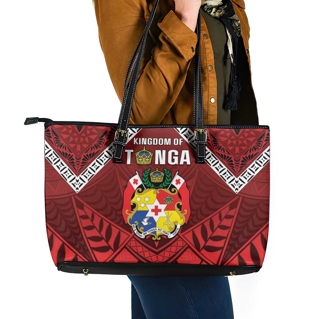 Tonga Emancipation Day Leather Tote Bag Tongan Kupesi Pattern LT05 - Polynesian Pride