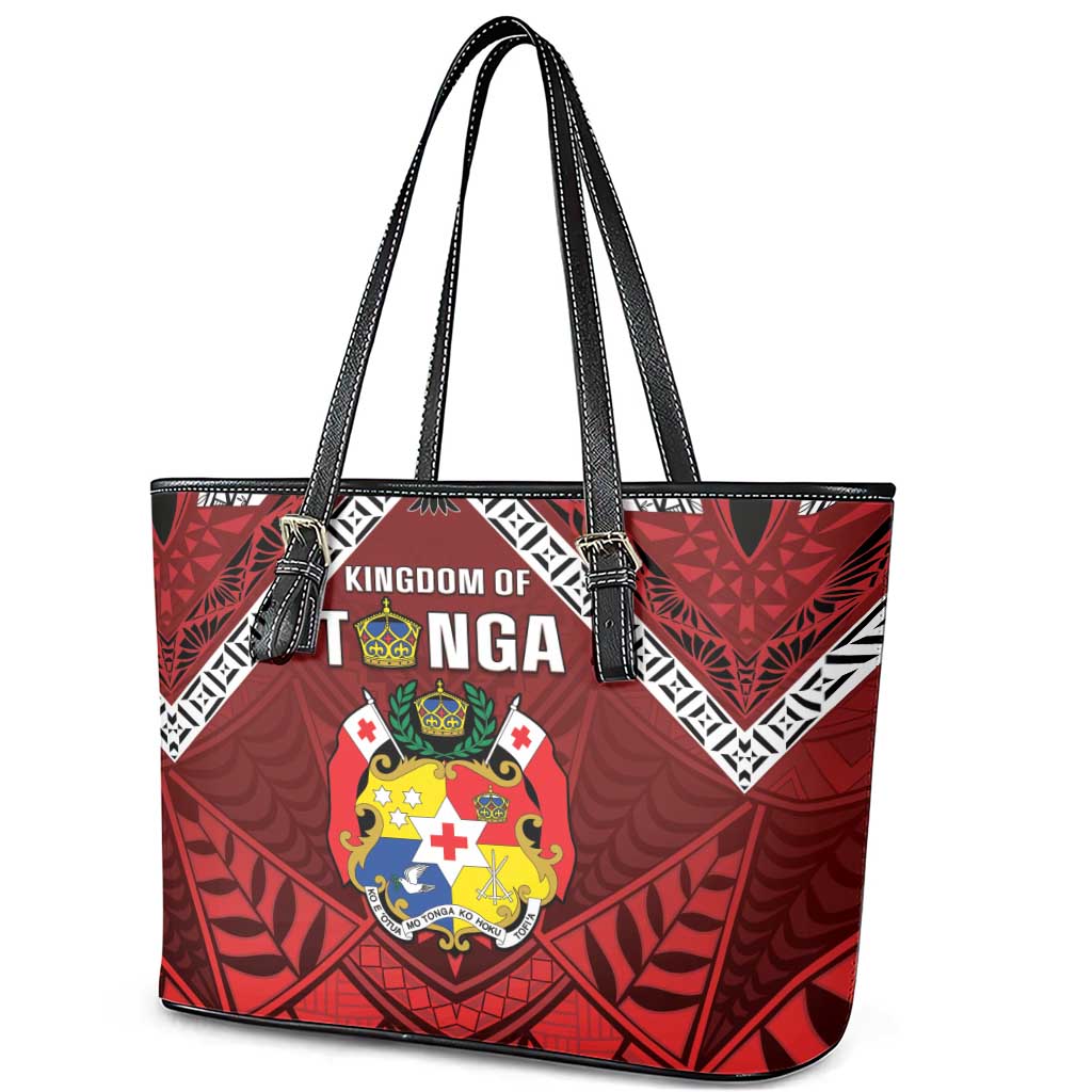 Tonga Emancipation Day Leather Tote Bag Tongan Kupesi Pattern LT05 - Polynesian Pride