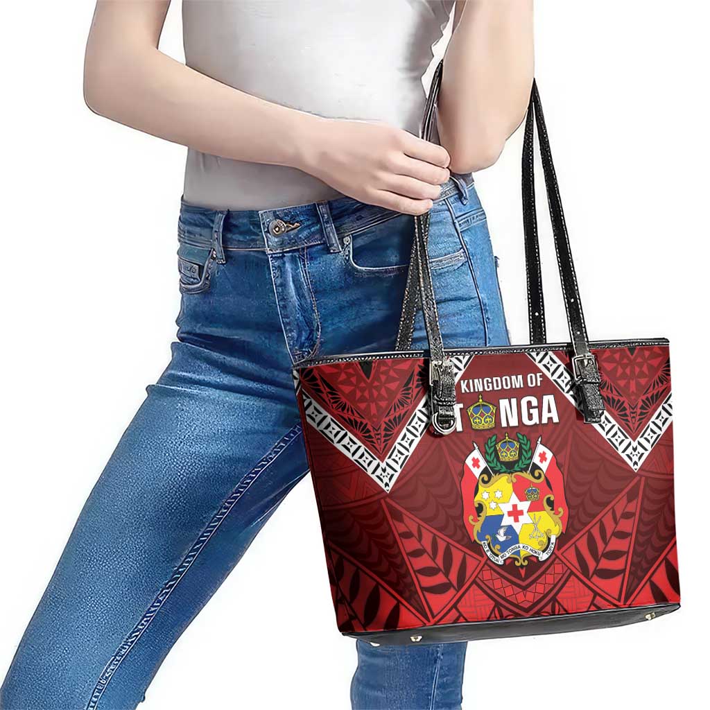 Tonga Emancipation Day Leather Tote Bag Tongan Kupesi Pattern LT05 - Polynesian Pride