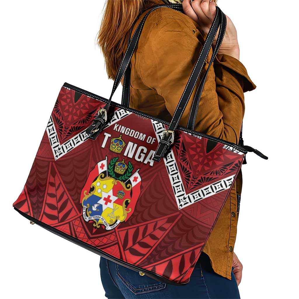 Tonga Emancipation Day Leather Tote Bag Tongan Kupesi Pattern LT05 - Polynesian Pride