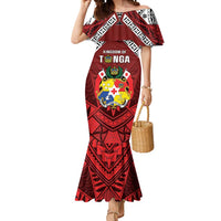 Tonga Emancipation Day Mermaid Dress Tongan Kupesi Pattern LT05 Women Red - Polynesian Pride