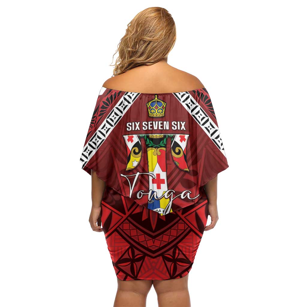 Tonga Emancipation Day Off Shoulder Short Dress Tongan Kupesi Pattern LT05 - Polynesian Pride