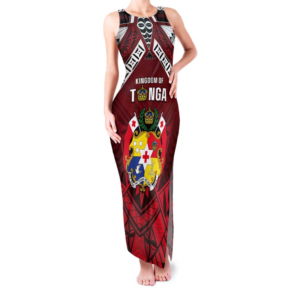 Tonga Emancipation Day Tank Maxi Dress Tongan Kupesi Pattern LT05 Women Red - Polynesian Pride