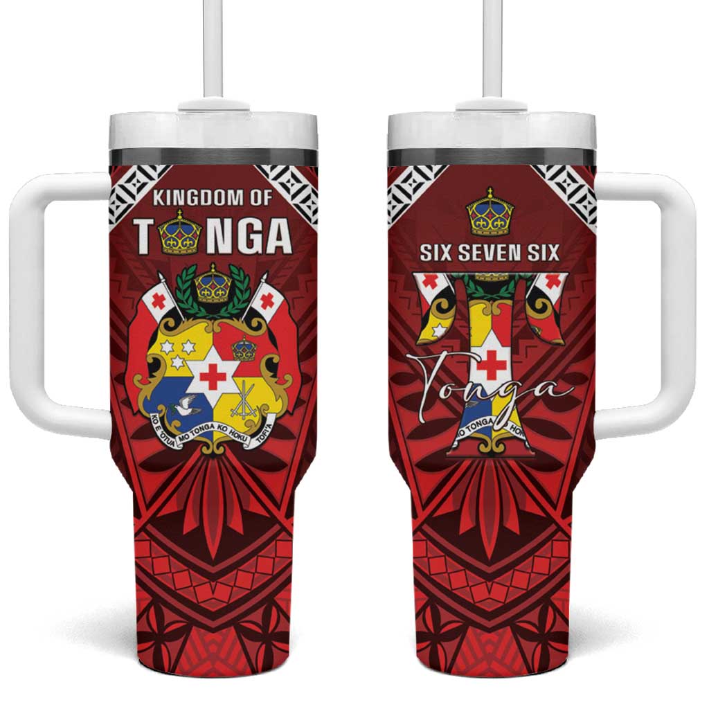 Tonga Emancipation Day Tumbler With Handle Tongan Kupesi Pattern LT05 One Size: 40 oz Red - Polynesian Pride