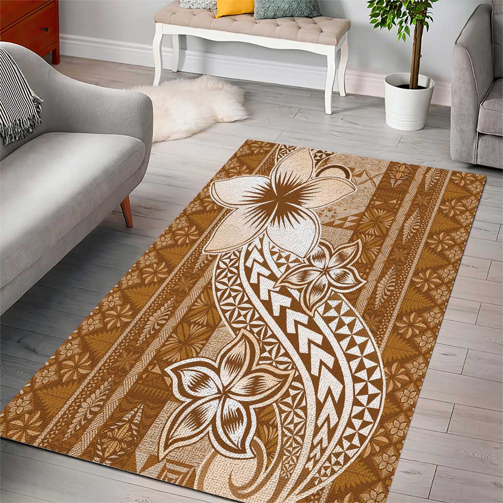 Tonga Kupesi Ngatu Area Rug Vintage Brown Plumeria LT05 - Polynesian Pride