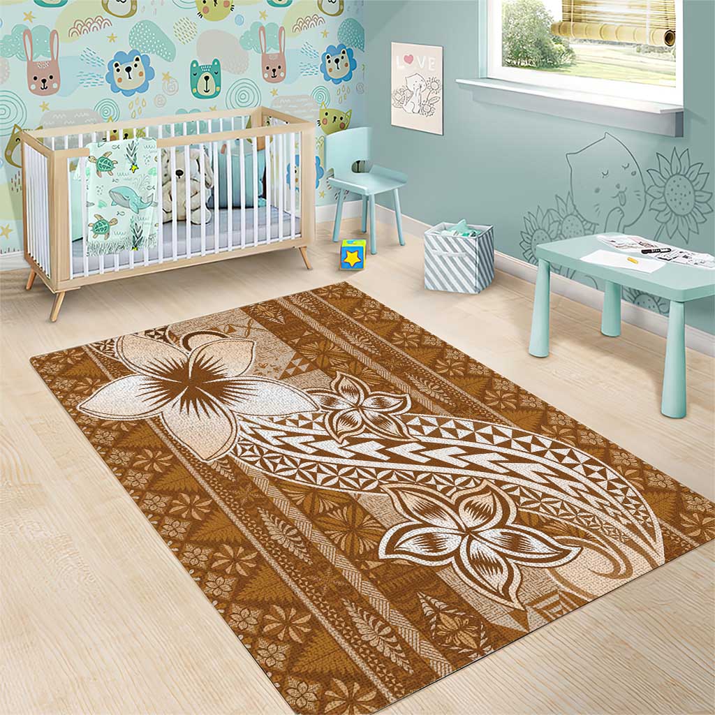 Tonga Kupesi Ngatu Area Rug Vintage Brown Plumeria LT05 - Polynesian Pride