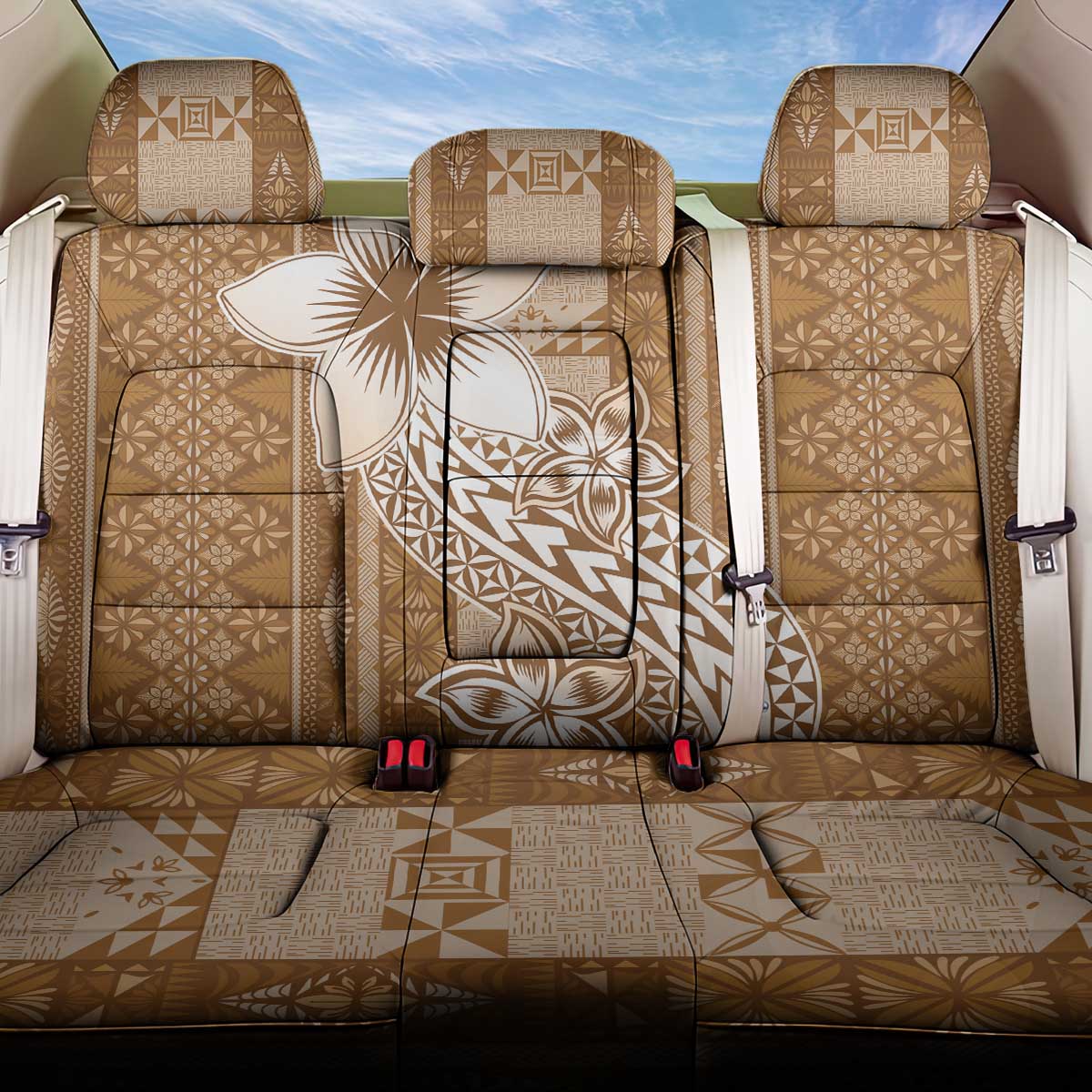 Tonga Kupesi Ngatu Back Car Seat Cover Vintage Brown Plumeria LT05 One Size Brown - Polynesian Pride