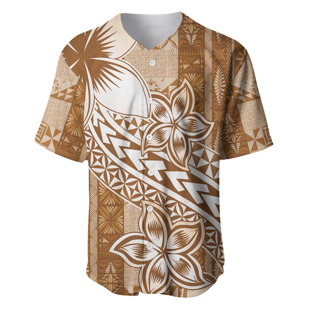 Tonga Kupesi Ngatu Baseball Jersey Vintage Brown Plumeria LT05 Brown - Polynesian Pride
