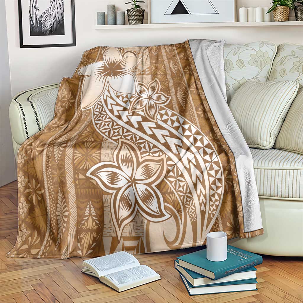 Tonga Kupesi Ngatu Blanket Vintage Brown Plumeria LT05 Brown - Polynesian Pride