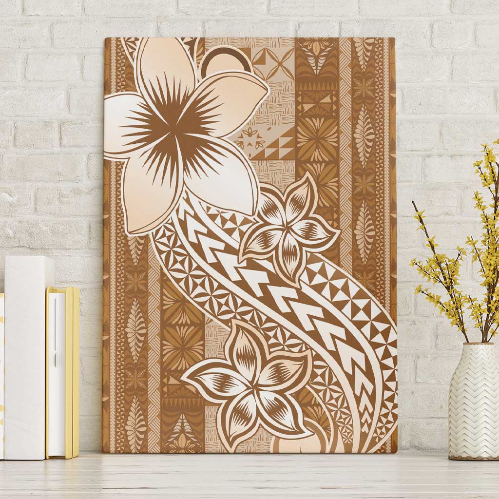 Tonga Kupesi Ngatu Canvas Wall Art Vintage Brown Plumeria LT05 Without Frame Brown - Polynesian Pride