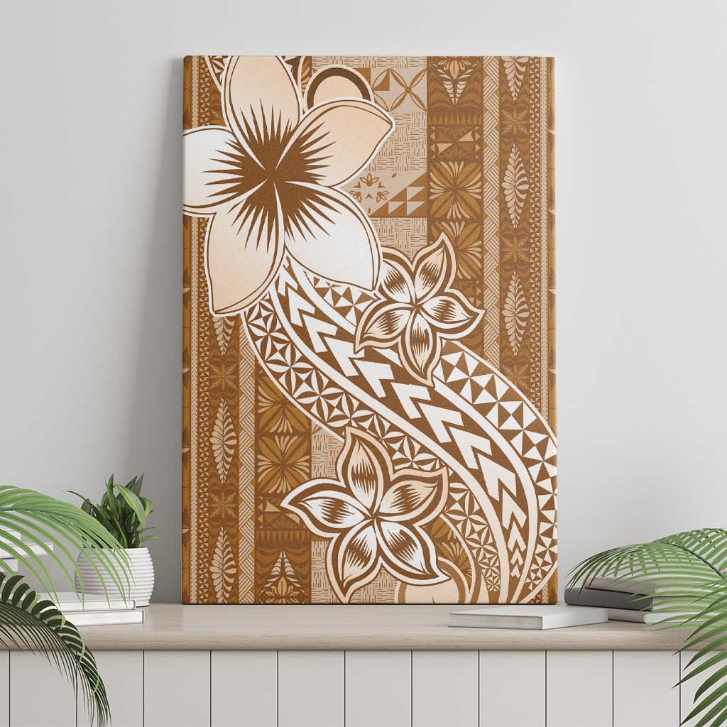 Tonga Kupesi Ngatu Canvas Wall Art Vintage Brown Plumeria LT05 - Polynesian Pride