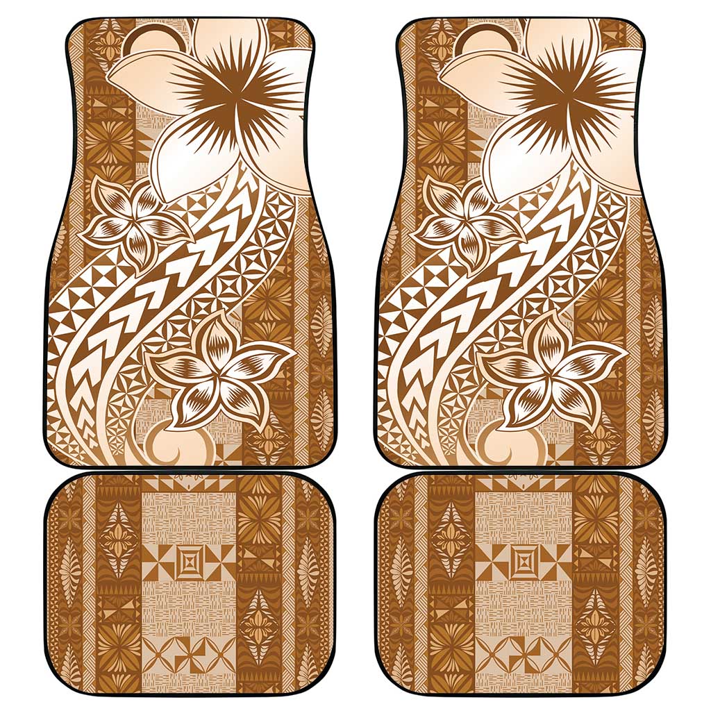Tonga Kupesi Ngatu Car Mats Vintage Brown Plumeria LT05 - Polynesian Pride