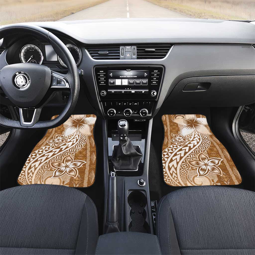 Tonga Kupesi Ngatu Car Mats Vintage Brown Plumeria LT05 Set 2pcs - Front Brown - Polynesian Pride