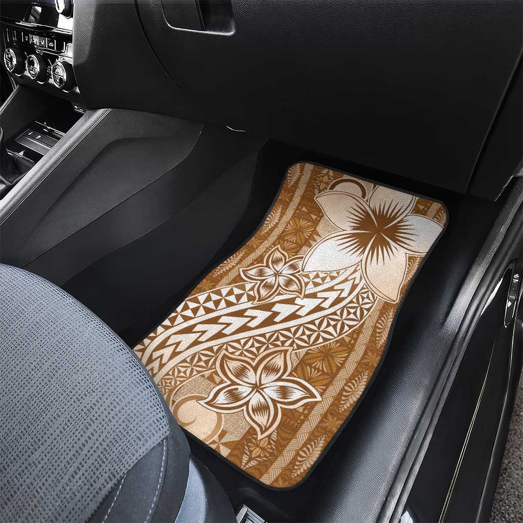 Tonga Kupesi Ngatu Car Mats Vintage Brown Plumeria LT05 - Polynesian Pride