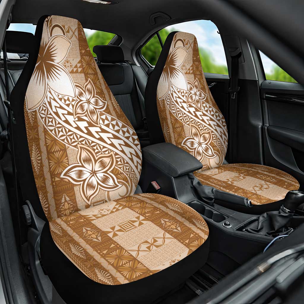 Tonga Kupesi Ngatu Car Seat Cover Vintage Brown Plumeria LT05 One Size Brown - Polynesian Pride