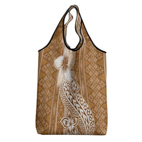 Tonga Kupesi Ngatu Grocery Bag Vintage Brown Plumeria LT05 - Polynesian Pride