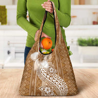 Tonga Kupesi Ngatu Grocery Bag Vintage Brown Plumeria LT05 - Polynesian Pride