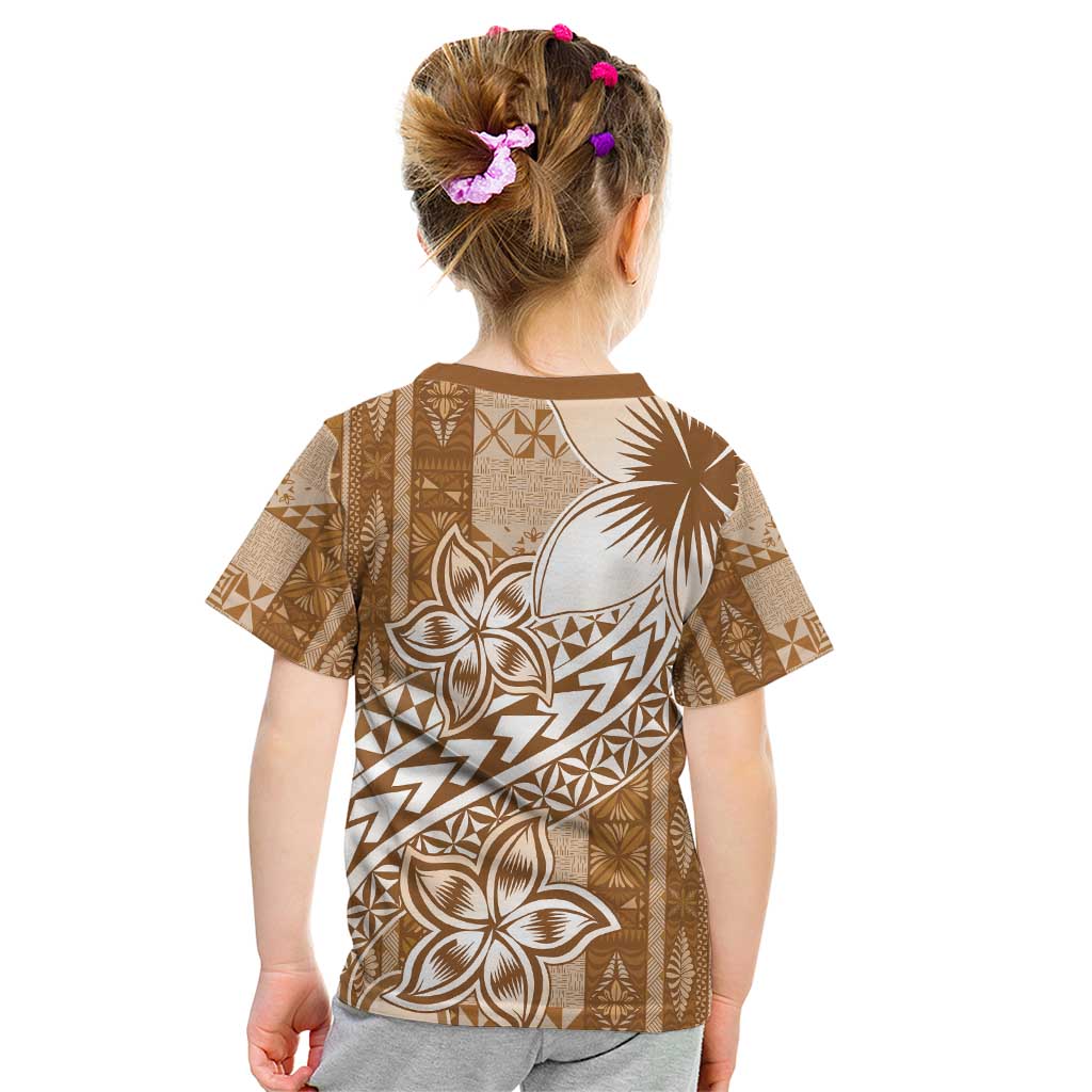 Tonga Kupesi Ngatu Kid T Shirt Vintage Brown Plumeria LT05 - Polynesian Pride