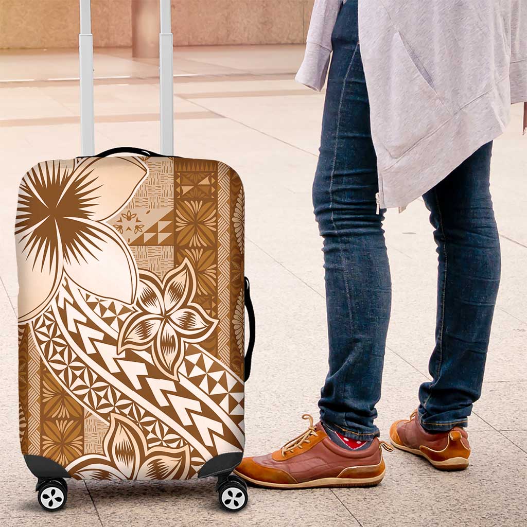 Tonga Kupesi Ngatu Luggage Cover Vintage Brown Plumeria LT05 Brown - Polynesian Pride