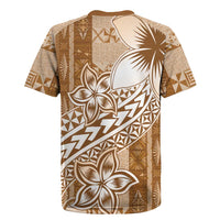 Tonga Kupesi Ngatu Rugby Jersey Vintage Brown Plumeria LT05 - Polynesian Pride