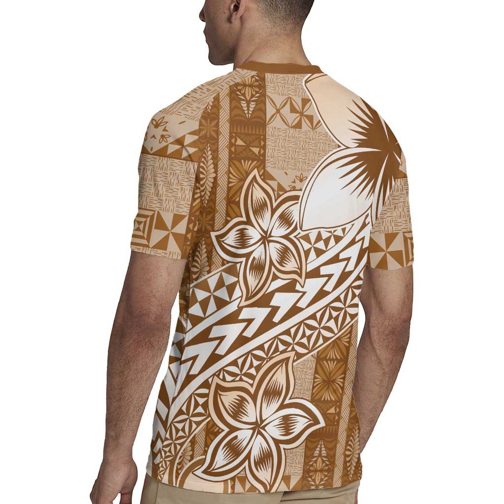 Tonga Kupesi Ngatu Rugby Jersey Vintage Brown Plumeria LT05 - Polynesian Pride