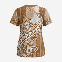 Tonga Kupesi Ngatu Scrub Top Vintage Brown Plumeria LT05 - Polynesian Pride