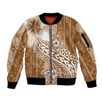 Tonga Kupesi Ngatu Sleeve Zip Bomber Jacket Vintage Brown Plumeria LT05 Unisex Brown - Polynesian Pride
