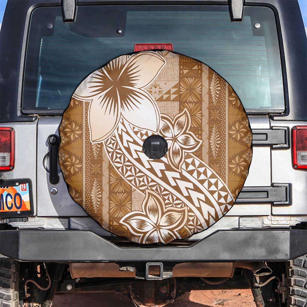 Tonga Kupesi Ngatu Spare Tire Cover Vintage Brown Plumeria LT05 Brown - Polynesian Pride