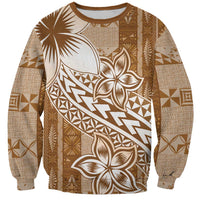 Tonga Kupesi Ngatu Sweatshirt Vintage Brown Plumeria LT05 Unisex Brown - Polynesian Pride