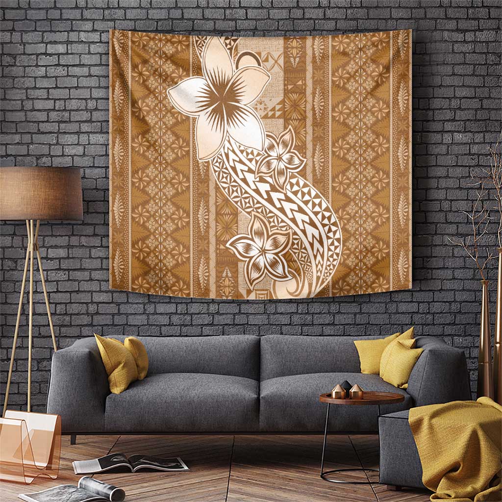 Tonga Kupesi Ngatu Tapestry Vintage Brown Plumeria LT05 Brown - Polynesian Pride