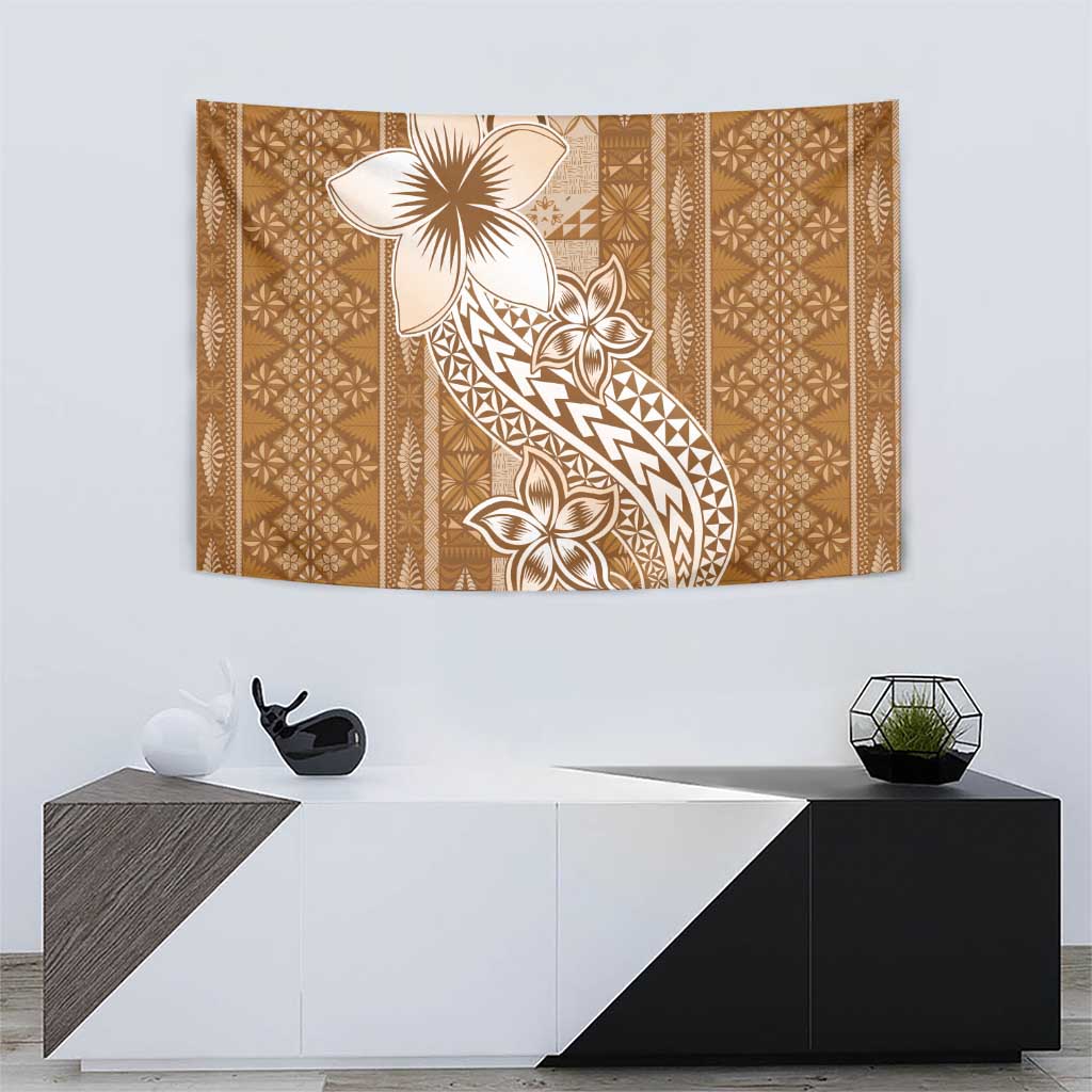 Tonga Kupesi Ngatu Tapestry Vintage Brown Plumeria LT05 - Polynesian Pride
