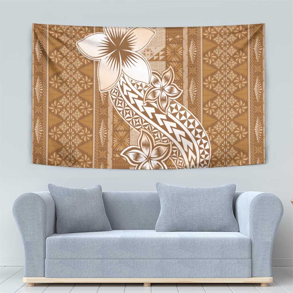 Tonga Kupesi Ngatu Tapestry Vintage Brown Plumeria LT05 - Polynesian Pride