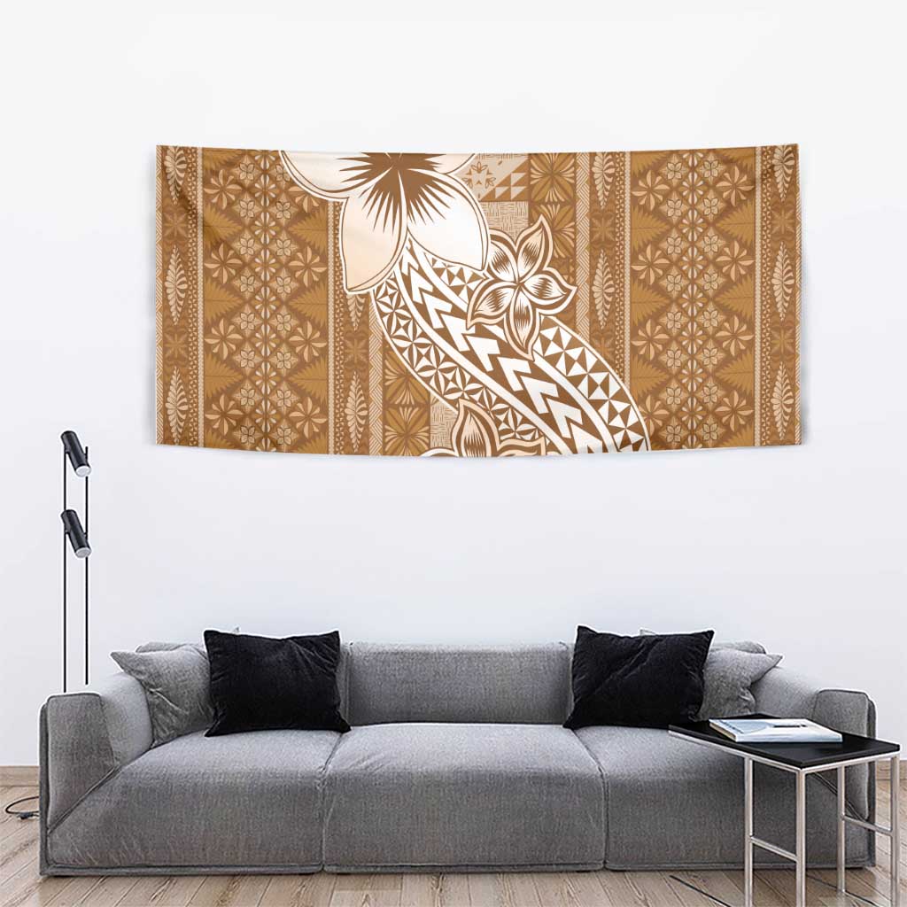 Tonga Kupesi Ngatu Tapestry Vintage Brown Plumeria LT05 - Polynesian Pride