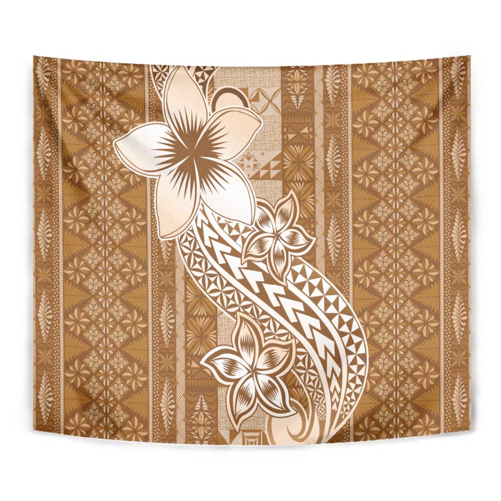 Tonga Kupesi Ngatu Tapestry Vintage Brown Plumeria LT05 - Polynesian Pride