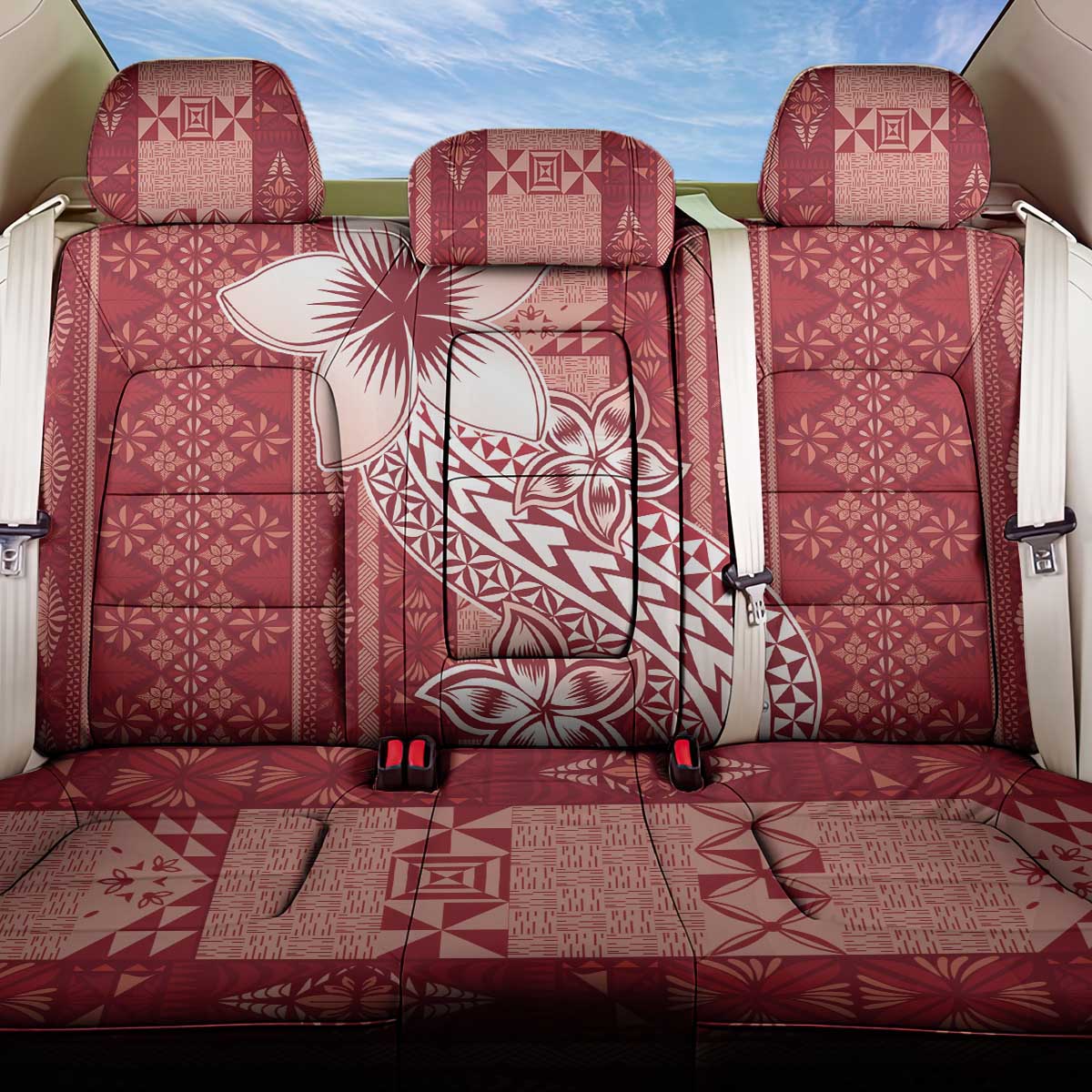 Tonga Kupesi Ngatu Back Car Seat Cover Vintage Red Plumeria LT05 One Size Red - Polynesian Pride