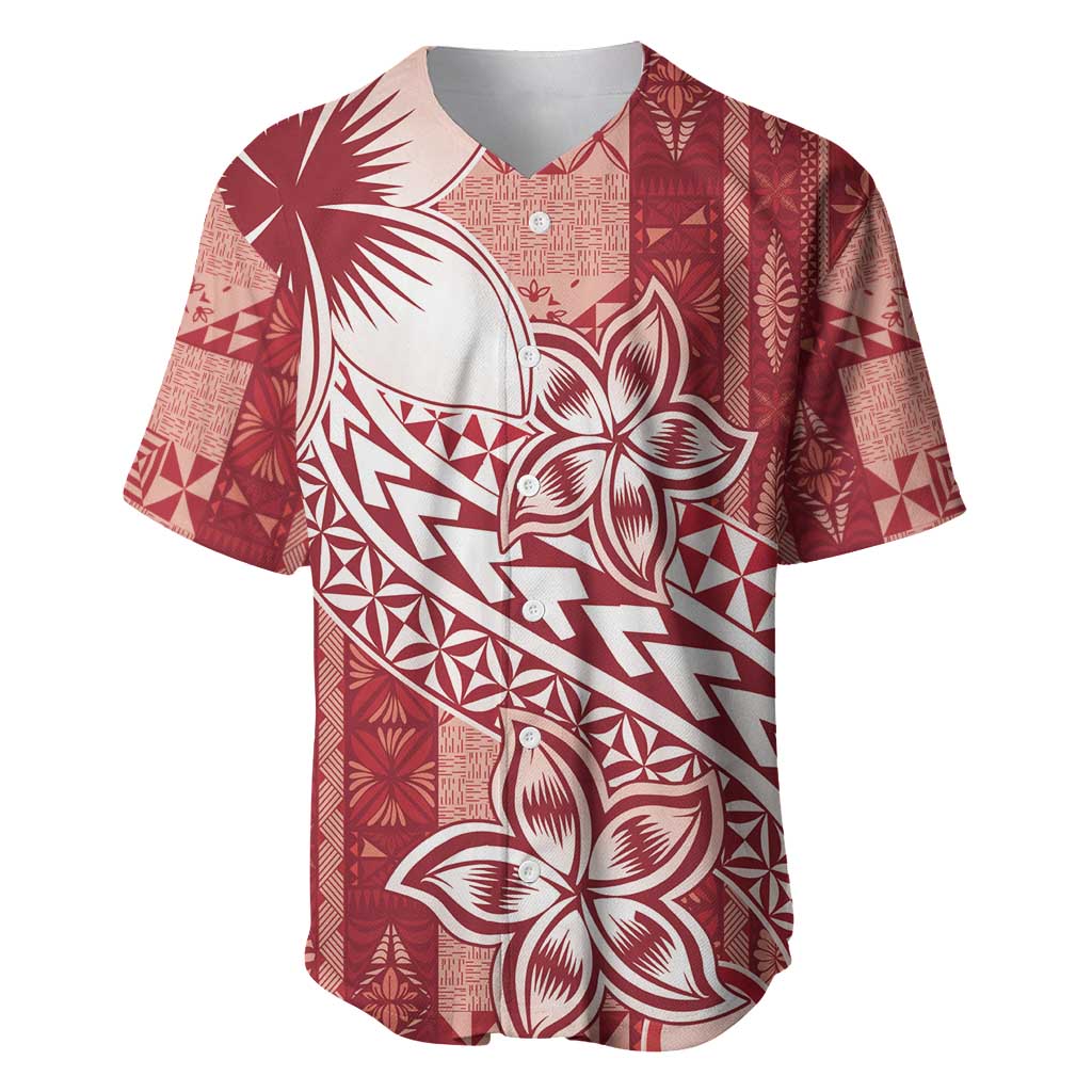 Tonga Kupesi Ngatu Baseball Jersey Vintage Red Plumeria LT05 Red - Polynesian Pride