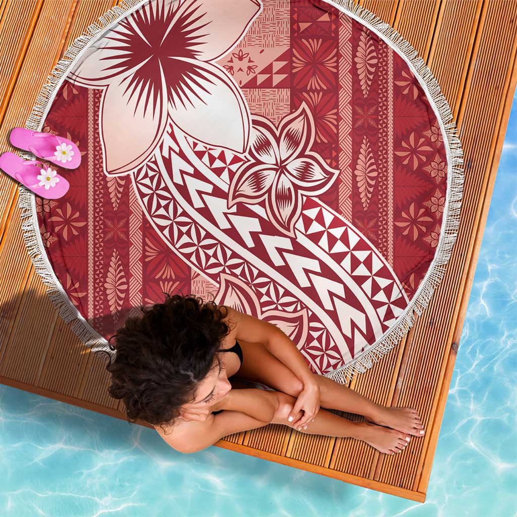 Tonga Kupesi Ngatu Beach Blanket Vintage Red Plumeria LT05 - Polynesian Pride