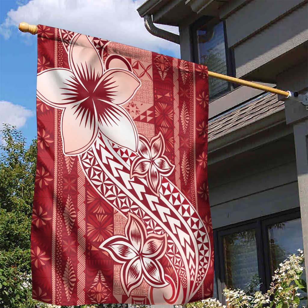 Tonga Kupesi Ngatu Garden Flag Vintage Red Plumeria LT05 - Polynesian Pride