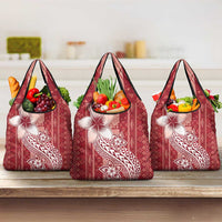 Tonga Kupesi Ngatu Grocery Bag Vintage Red Plumeria LT05 3-pack One Size Red - Polynesian Pride