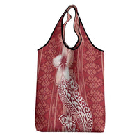 Tonga Kupesi Ngatu Grocery Bag Vintage Red Plumeria LT05 - Polynesian Pride