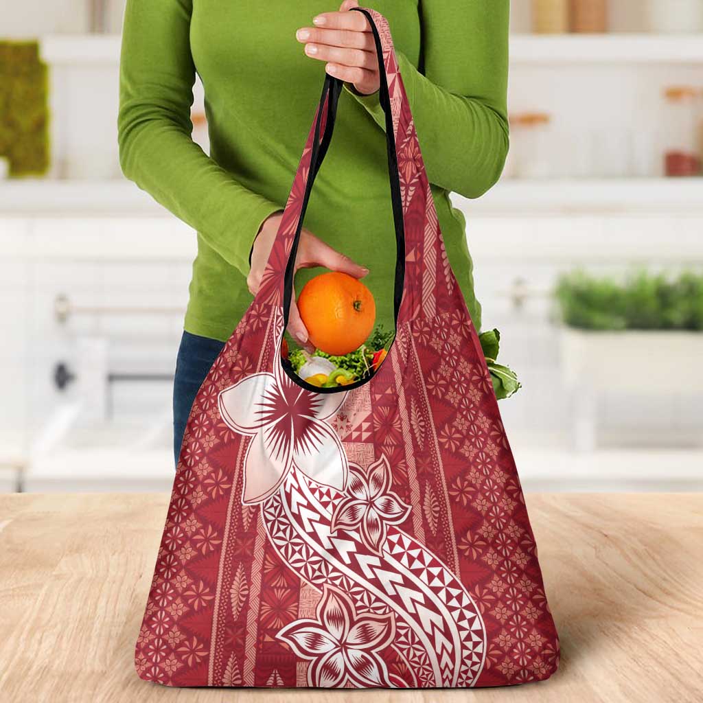Tonga Kupesi Ngatu Grocery Bag Vintage Red Plumeria LT05 - Polynesian Pride