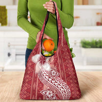 Tonga Kupesi Ngatu Grocery Bag Vintage Red Plumeria LT05 - Polynesian Pride