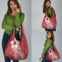 Tonga Kupesi Ngatu Grocery Bag Vintage Red Plumeria LT05 - Polynesian Pride